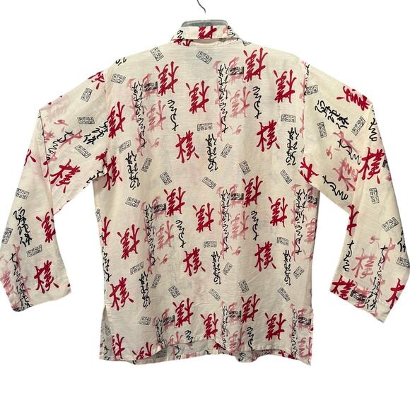 Additions Chico's Linen Silk Button-Up Asian Print Shirt Pink Red Black Women L - Picture 6 of 9
